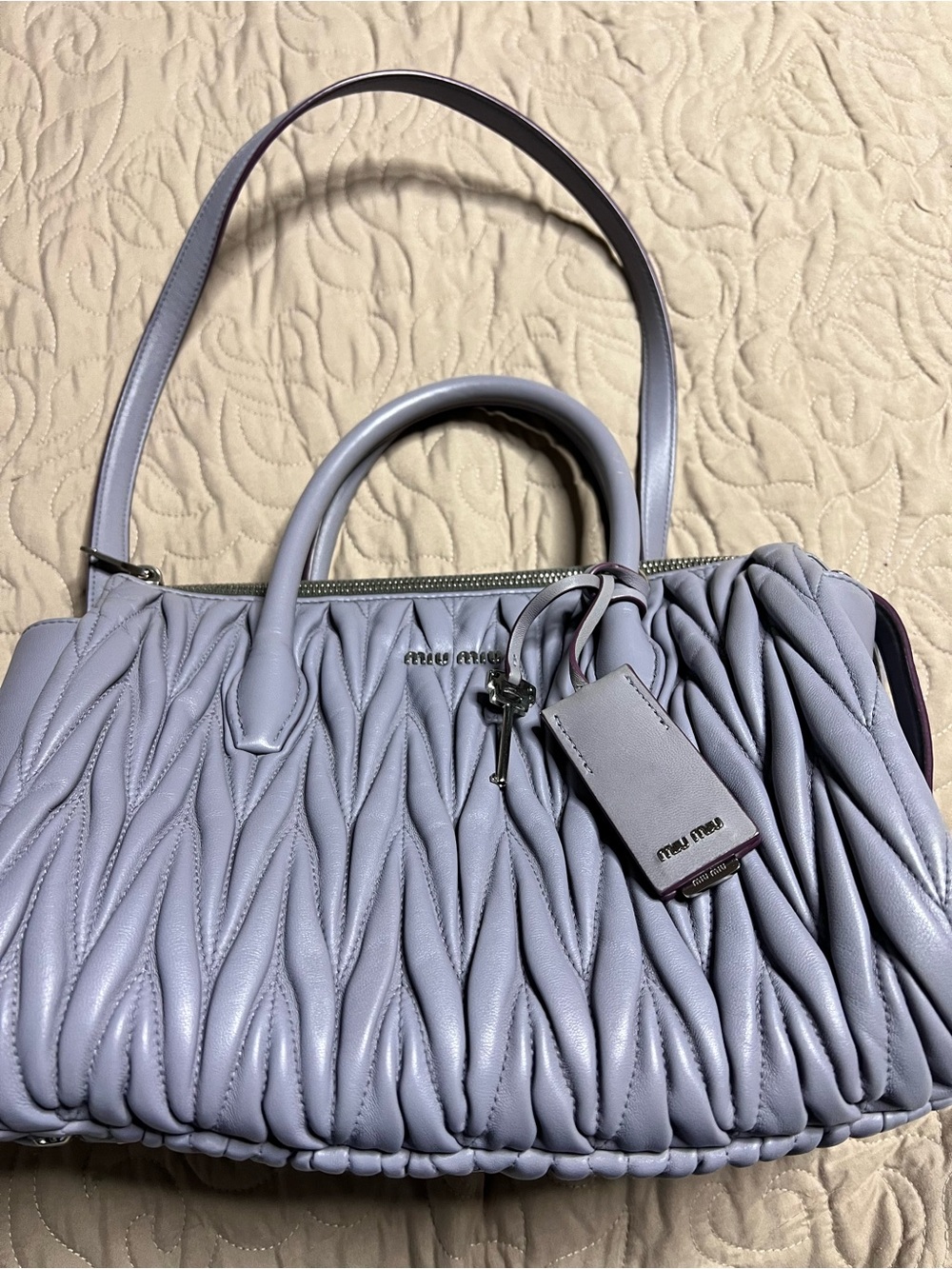 Miu Miu Lavender Matelassé Satchel with Detachable Strap